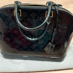 Louis Vuitton Black Patent Vernis Alma Satchel with Gold Hardware
